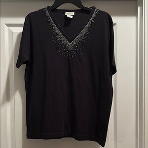 Chico's Black Embellished Short Sleeve Tee